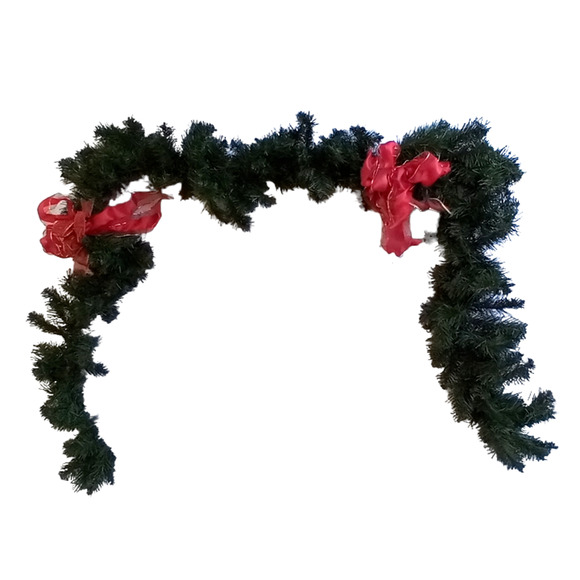 Vintage Christmas Garland Swag 9' Faux Pine Fir Red Gold Bows Holiday Decor - Picture 4 of 8
